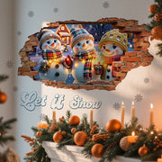 3D Stereo Wall-Breaking Design Cute Snowman Christmas Cartoon Anime Warm Creative Self-Adhesive Wall Stickers