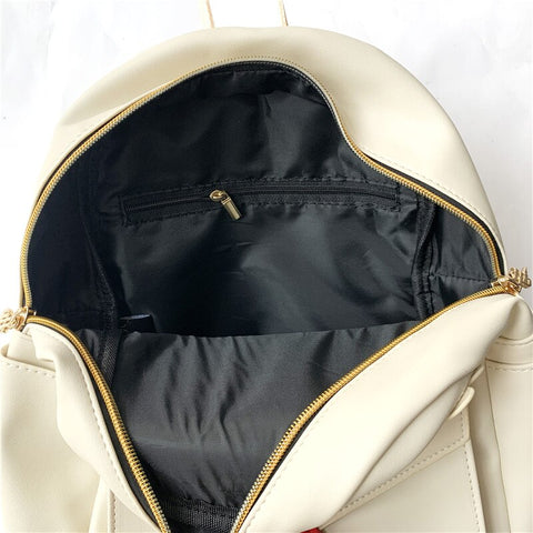 Cute Owl and Letter Casual Small Bag Women Girls Bag Beige PU Leather Backpack School Bag Shoulders Bag Gift