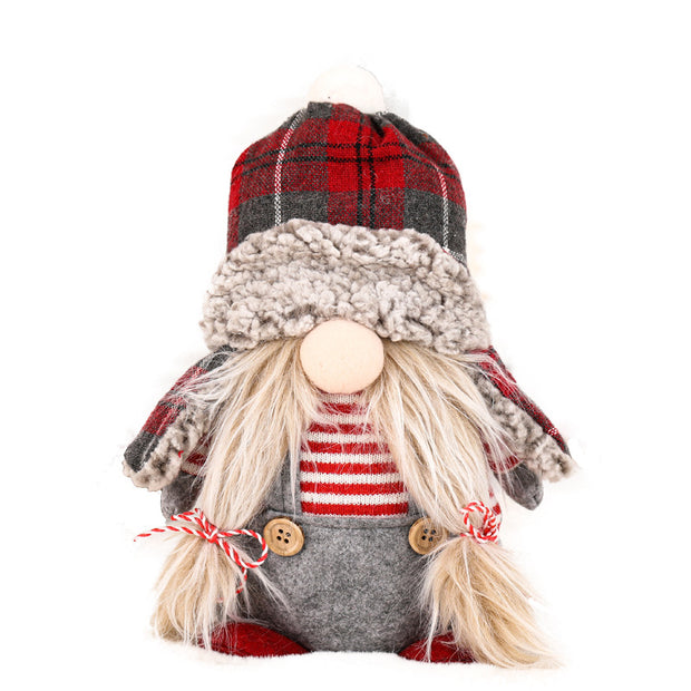 Christmas Decoration Cute Braided Hair Faceless Doll Plaid Hooded Elder Elf Figurine Window Display Decor