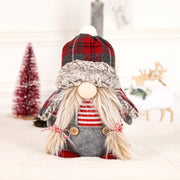 Christmas Decoration Cute Braided Hair Faceless Doll Plaid Hooded Elder Elf Figurine Window Display Decor