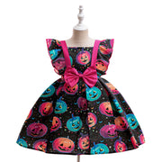 Fairy Tale Print Satin Dress for Girls Halloween Princess Dress Children's Formal Wear Dress