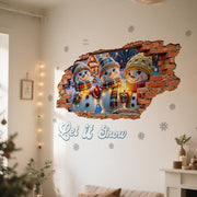 3D Stereo Wall-Breaking Design Cute Snowman Christmas Cartoon Anime Warm Creative Self-Adhesive Wall Stickers