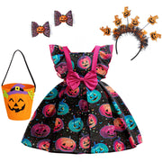 Fairy Tale Print Satin Dress for Girls Halloween Princess Dress Children's Formal Wear Dress