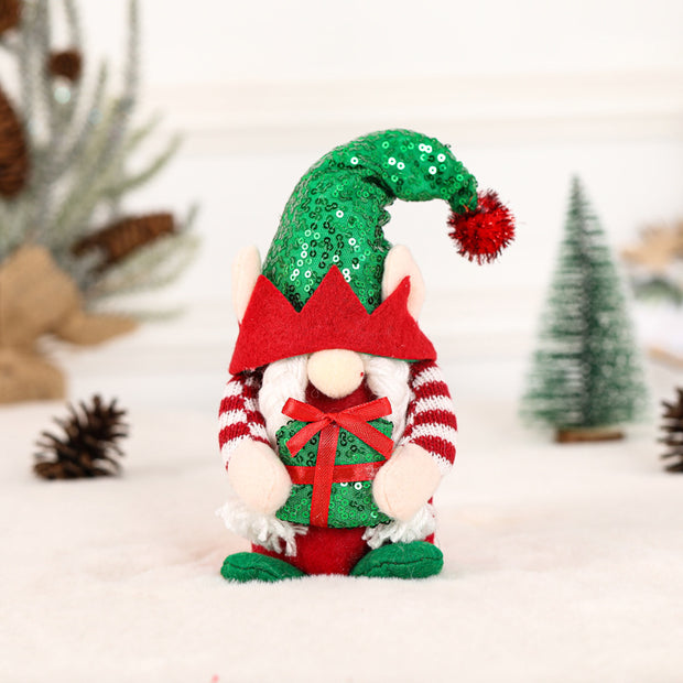 Rudolph Plush Christmas Sequin Dwarf Decoration Sequin Hat Faceless Doll Christmas Decorative Item