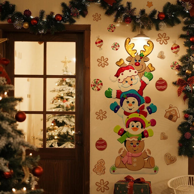 Cartoon Gingerbread Man Santa Reindeer Snowman Stackable Self-Adhesive Wall Stickers Home Decoration Decals
