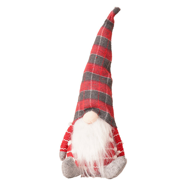 Christmas Decoration Hat with Beard, Faceless Black and White Checkered Stripe Doll Ornament, Faceless Old Man Figurine