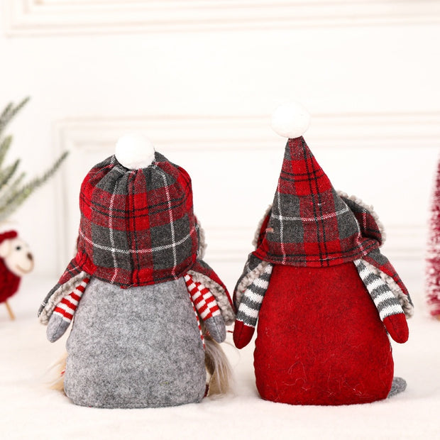 Christmas Decoration Cute Braided Hair Faceless Doll Plaid Hooded Elder Elf Figurine Window Display Decor
