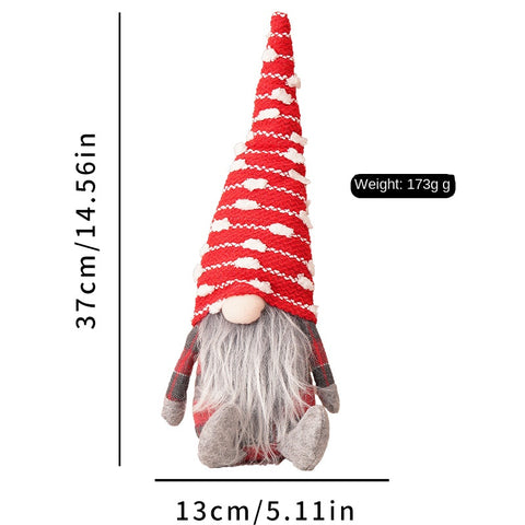 Christmas Decoration Hat with Beard, Faceless Black and White Checkered Stripe Doll Ornament, Faceless Old Man Figurine