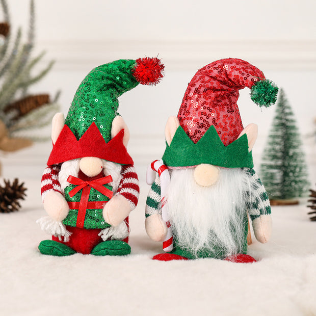 Rudolph Plush Christmas Sequin Dwarf Decoration Sequin Hat Faceless Doll Christmas Decorative Item