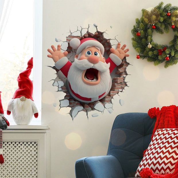 Cartoon Santa Claus Wall Sticker for Christmas Creative Festival Party Background Wall Decoration