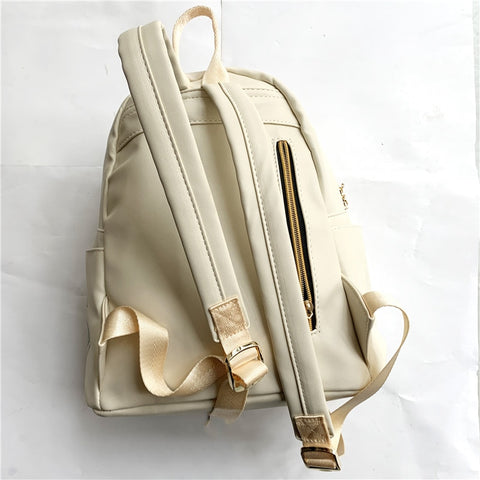 Cute Owl and Letter Casual Small Bag Women Girls Bag Beige PU Leather Backpack School Bag Shoulders Bag Gift