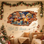 3D Stereo Wall-Breaking Design Cute Snowman Christmas Cartoon Anime Warm Creative Self-Adhesive Wall Stickers