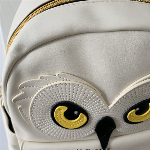 Cute Owl and Letter Casual Small Bag Women Girls Bag Beige PU Leather Backpack School Bag Shoulders Bag Gift