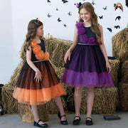 Halloween Costume Dress for Girls Witch Role Play Cosplay Party Performance Dress with Tulle Skirt