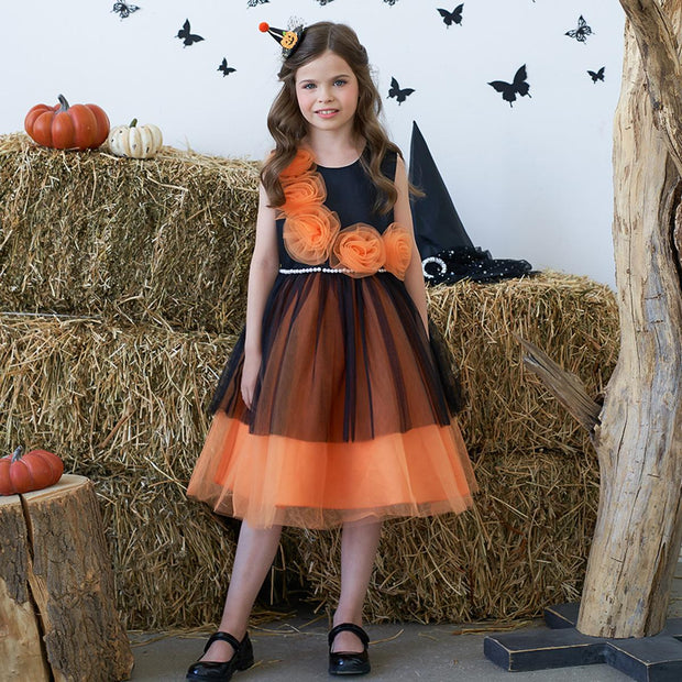 Halloween Costume Dress for Girls Witch Role Play Cosplay Party Performance Dress with Tulle Skirt