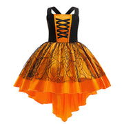 Halloween Costume Set for Girls Lace and Satin Trail Dress, Three-Piece Formal Outfit for Kids