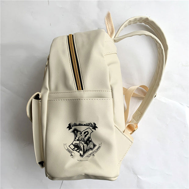 Cute Owl and Letter Casual Small Bag Women Girls Bag Beige PU Leather Backpack School Bag Shoulders Bag Gift