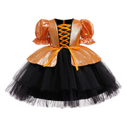 Fairy Tale Princess Dress for Girls Halloween Costume Puff Sleeve Ball Gown with Bowknot Tulle Skirt