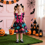 Fairy Tale Print Satin Dress for Girls Halloween Princess Dress Children's Formal Wear Dress
