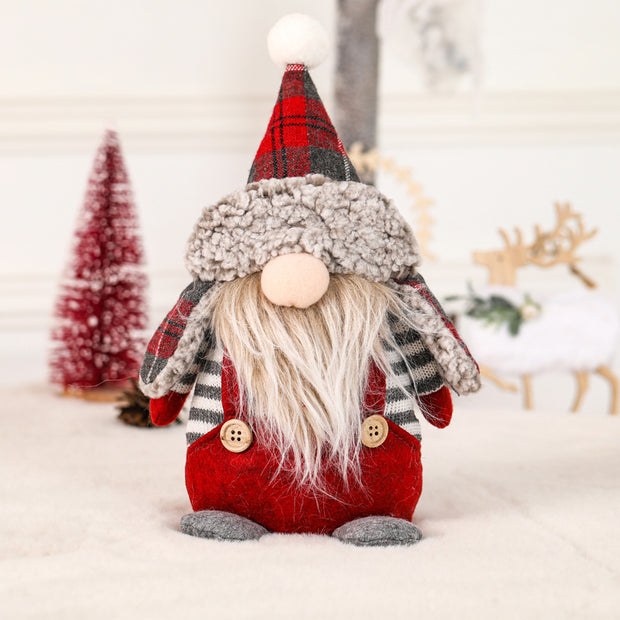 Christmas Decoration Cute Braided Hair Faceless Doll Plaid Hooded Elder Elf Figurine Window Display Decor